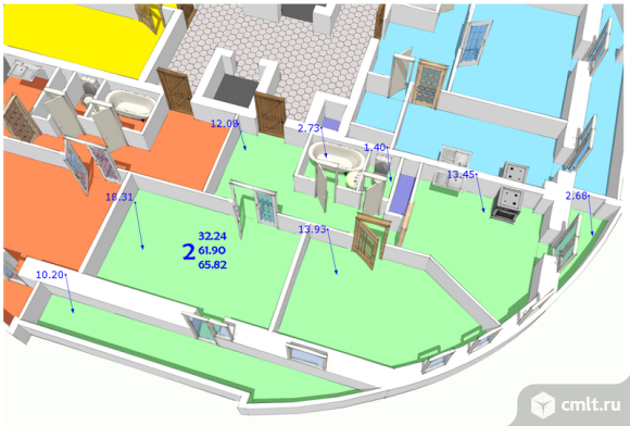 2-комнатная квартира 65 кв.м. Фото 1.
