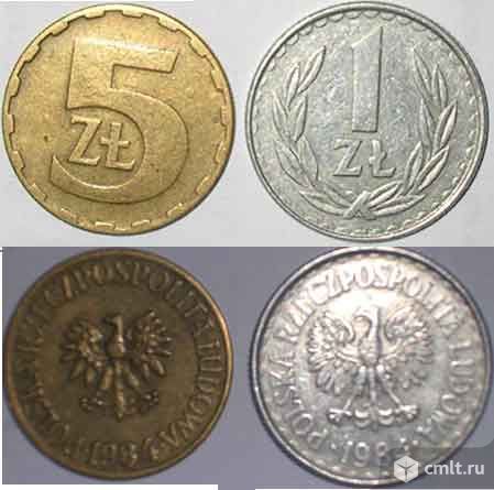 2 монеты: 1 и 5 злотых, Польша, 1984 год.. Фото 1.
