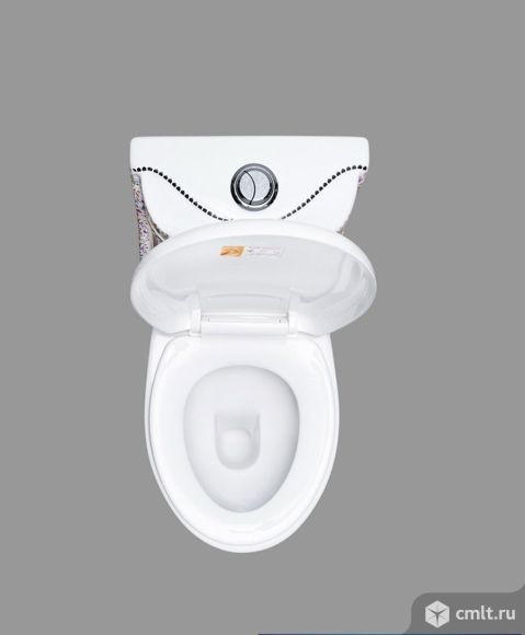 Унитаз моноблок Lotos 2202 декор цветы. Новый. Фото 2.