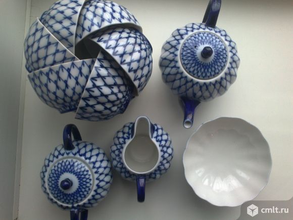 Сервиз чайный Кобальтовая сетка. ЛФЗ. Новый.. Фото 1.