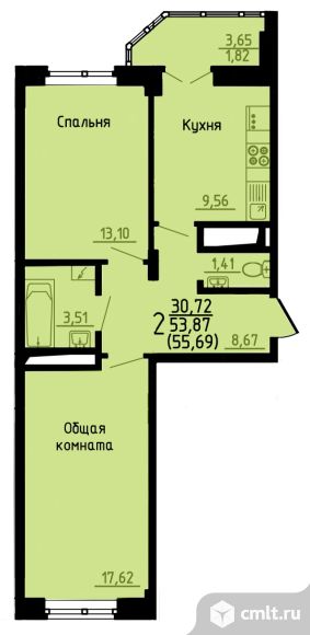 2-комнатная квартира 57 кв.м. Фото 1.