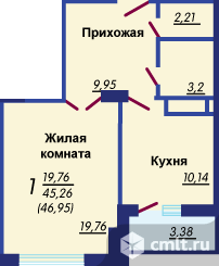 Переверткина ул., №1/6. Однокомнатная квартира. Фото 1.