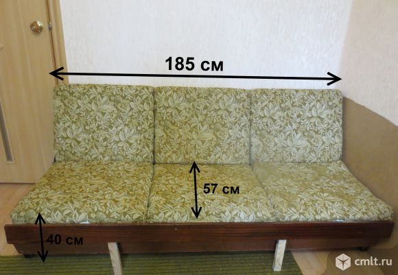 Продам диван-книжку советский в хорошем состоянии 205х93 см (205х114 см). Фото 1.