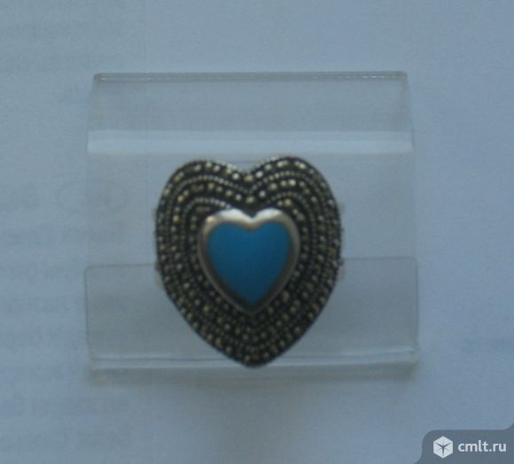 серебро кольцо сердце марказит эмаль