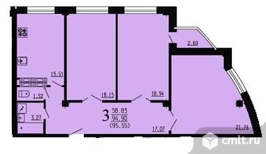 3-комнатная квартира 101,1 кв.м. Фото 1.