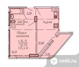 1-комнатная квартира 36 кв.м. Фото 2.