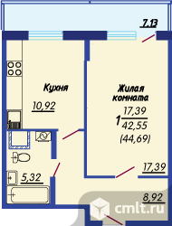 1-комнатная квартира 40 кв.м. Фото 1.