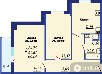 2-комнатная квартира 63,9 кв.м. Фото 1.