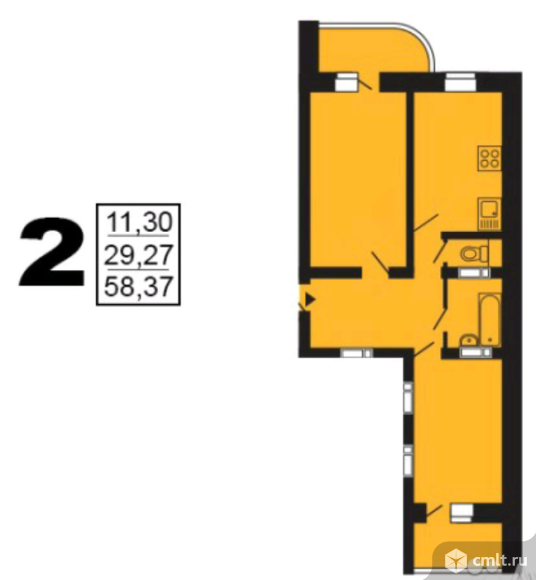 2-комнатная квартира 59 кв.м. Фото 1.
