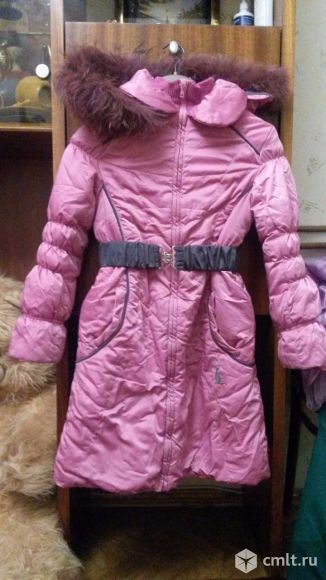 Пальто зимнее для девочки р.128. Фото 1.