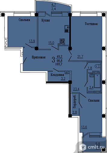 Победы бульвар, №46б. Трехкомнатная квартира. Фото 1.