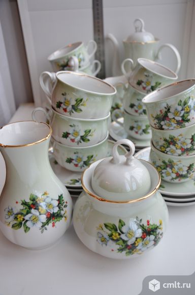 Сервиз чайно-кофейный 29 пр Салатовый Дулево. Фото 1.