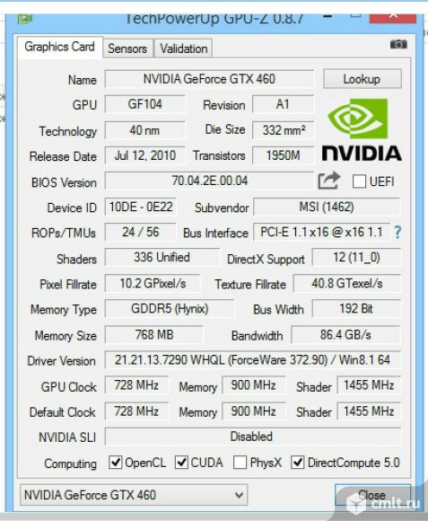 Видеокарта GeForce GTX 460 192 bit в хорошем состоянии. Фото 2.
