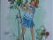 Открытка "Счастливого Дня рождения", девочка срезает розы с куста, ГДР, Восточная Германия.. Фото 1.