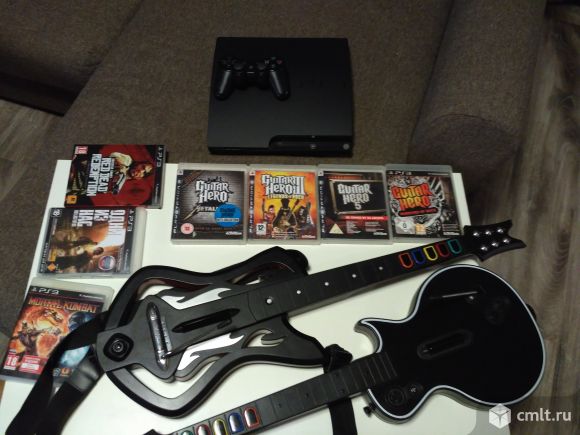 Playstation PS3 120 gb + Guitar hero и др игры. Фото 1.