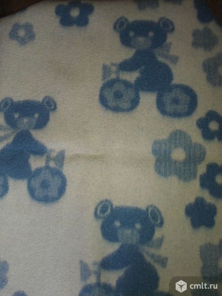 Одеяло синее шерстяное детское. Фото 1.