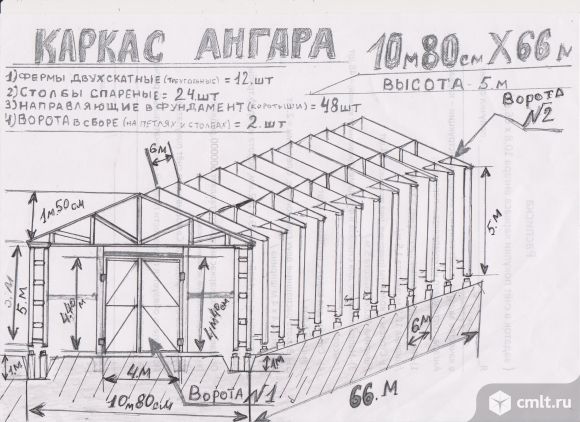 Каркас ангара 700 кв.м с двухскатной крышей (обмен). Фото 1.