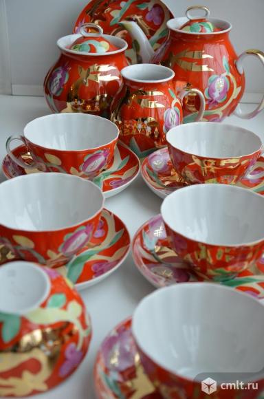 Дулево. Сервиз чайный форма Белый лебедь "Золотой олень".. Фото 1.