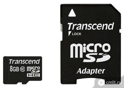 Карта памяти Transcend microSDHC Class 10 на 8 Гб с адаптером. Фото 1.