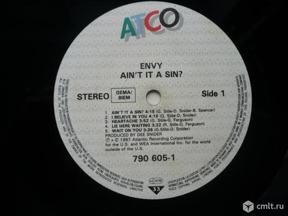 Грампластинка (винил). Гигант [12" LP]. Envy. "Ain't It A Sin?". 1987. ATCO. 790 605-1. Германия.. Фото 1.