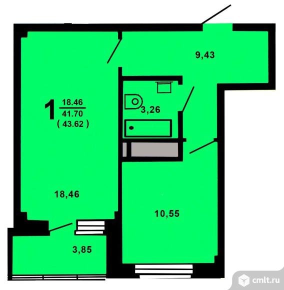 1-комнатная квартира 44 кв.м. Фото 1.