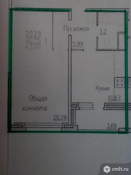 1-комнатная квартира 42 кв.м. Фото 1.