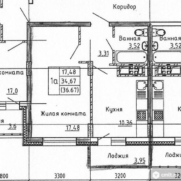 1-комнатная квартира 34,67 кв.м. Фото 1.