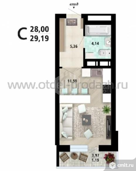 1-комнатная квартира 29 кв.м. Фото 2.