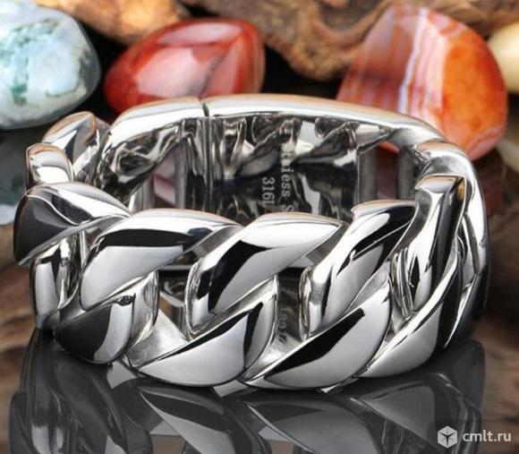 Браслет в стиле панк мужской, сталь 316L, ширина 31 мм. Фото 1.