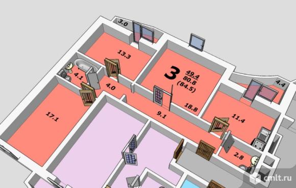 3-комнатная квартира 85 кв.м. Фото 1.