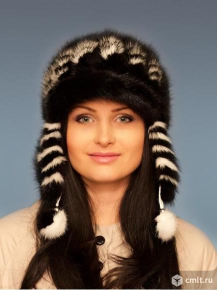зимние шапки из трикотажа обвязанные полосочками из хвостиков норки.. Фото 1.