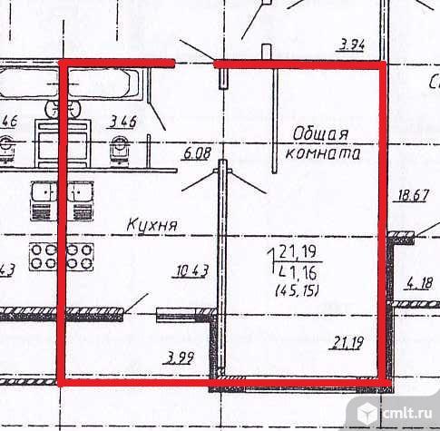 1-комнатная квартира 45,15 кв.м. Фото 1.