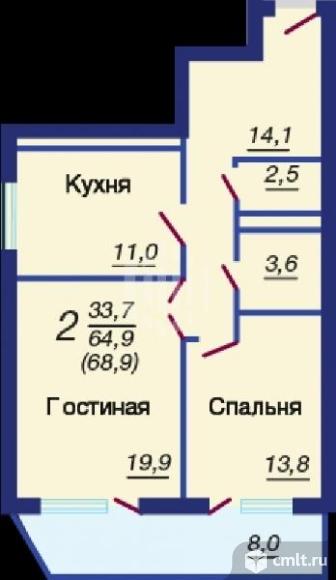 2-комнатная квартира 66 кв.м. Фото 1.