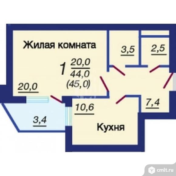 1-комнатная квартира 46 кв.м. Фото 1.