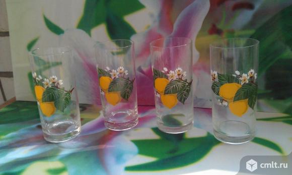 Стаканы из стекла с декоративным рисунком "Лимон". Фото 1.