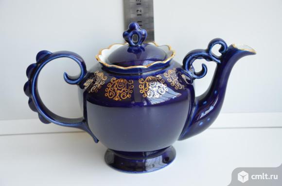 Фарфор Чайник Кобальт Золото Бронницы СССР. Фото 1.