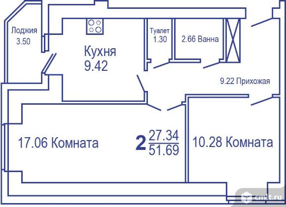 2-комнатная квартира 59 кв.м. Фото 1.