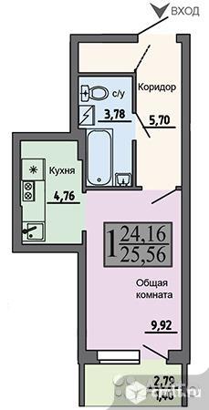 1-комнатная квартира 25,56 кв.м. Фото 1.