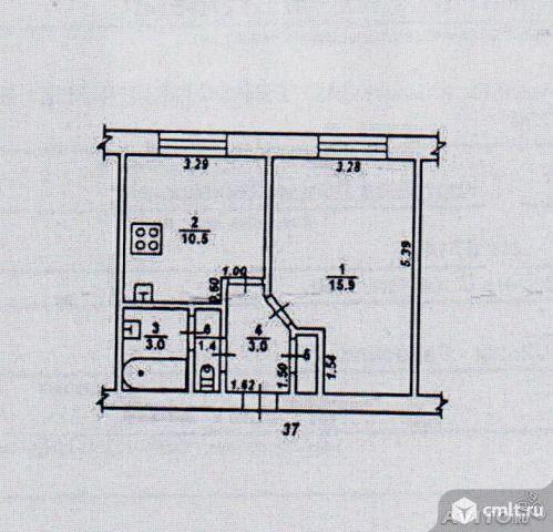 1-комнатная квартира 34 кв.м. Фото 1.