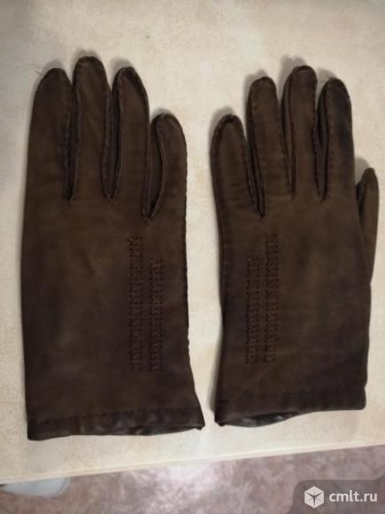 Перчатки из натуральной кожи коричневые утепленные. Фото 1.