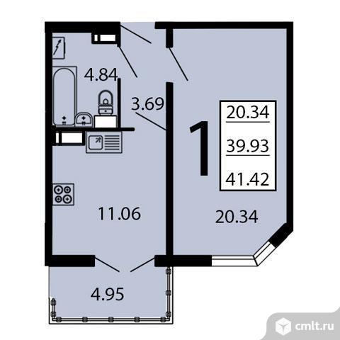 1-комнатная квартира 42 кв.м. Фото 1.