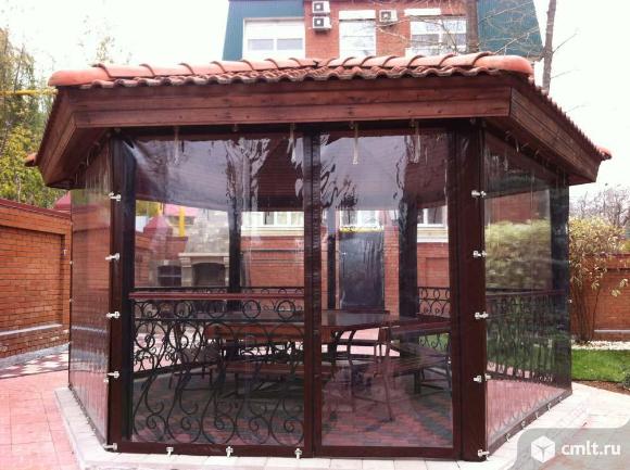 Прозрачные шторы ПВХ для беседки веранды. Фото 1.