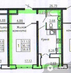 1-комнатная квартира 36,8 кв.м. Фото 2.