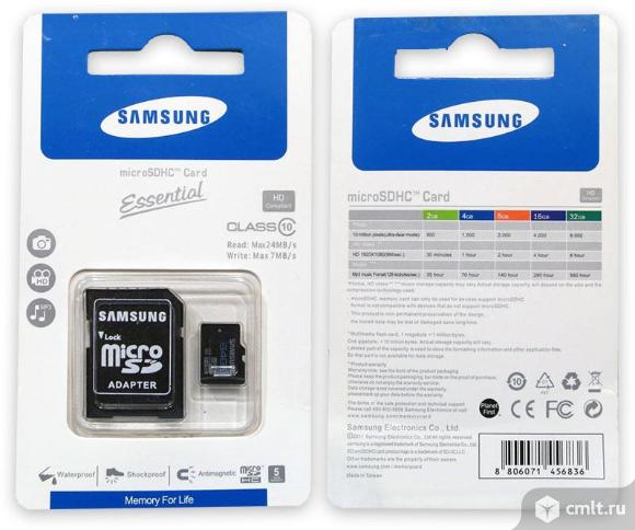 Карта памяти Samsung 16 GB, micro SD/HC, Class10. Фото 1.