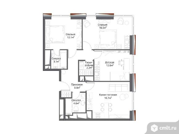 3-комнатная квартира 80 кв.м. Фото 1.