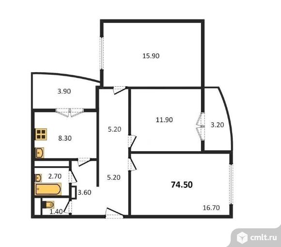 3-комнатная квартира 74,5 кв.м. Фото 1.