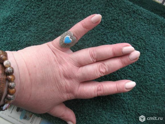 кольцо серебро сердце эмаль марказиты