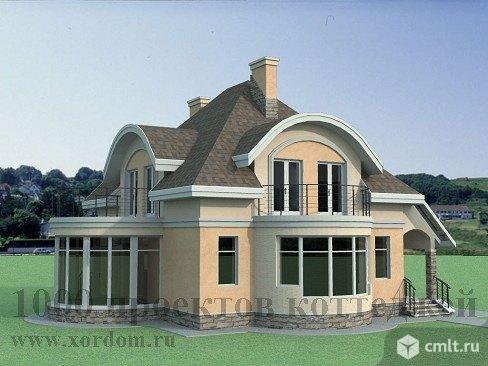 Двухэтажный кирпичный дом в стиле модерн с полукруглой кровлей.. Фото 1.