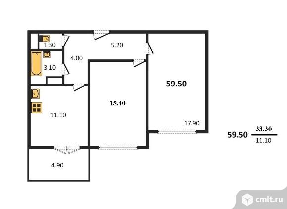 2-комнатная квартира 59,5 кв.м. Фото 1.