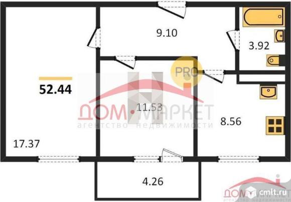 2-комнатная квартира 52,44 кв.м. Фото 1.